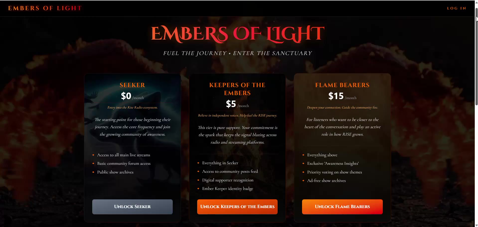 Embers of Light website preview